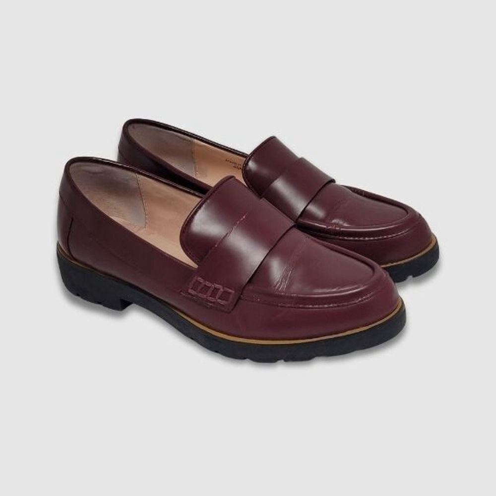 Kate Spade New York Karry Casual Loafers Round Toe Leather Wine Burgundy 6.5M